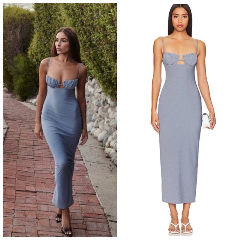 Montce Swim X Olivia Culpo Dark Denim Petal Long Slip Dress Size Medium